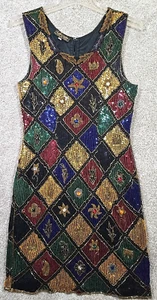 Silk Creative Creations VTG 80s Dress Sequin Beaded Evening Glamor Party Women S - Picture 1 of 14