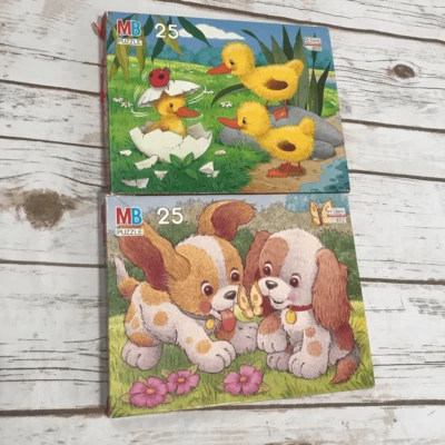Rompecabezas vintage pastel mascotas patos cachorros Milton Bradley Foto 1 de 4