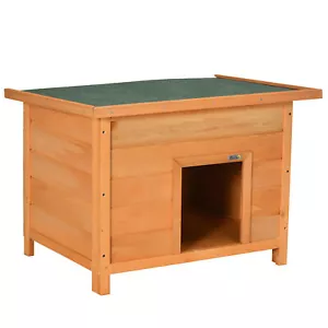 More details for pawhut 82cm elevated dog kennel wooden pet house outdoor with open top