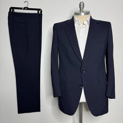 Traje Kingsridge De Colección Para Hombre 42L Lana Azul Dos Piezas 36W Pantalones Espiga Foto 1 de 4