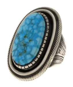 9 - Natural Birdseye Kingman Statement Ring By Navajo Artist Calvin Martinez - Picture 1 of 4