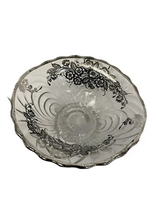 HEISEY Glass Silver Overlay Piece Sauce Dish Floral PATTERN - Picture 1 of 5
