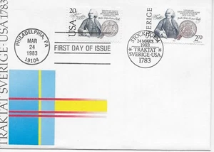 US Scott #2036, First Day Cover 3/24/83 Philadelphia & Stockholm Singles Joint - Picture 1 of 1