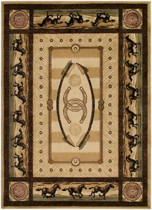 Cheyenne Area Rug Lodge Cabin Wild Horses Horseshoe Western *FREE SHIPPING* - Picture 1 of 7