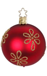 Inge Glas Ball 8 cm Posh Flowers Oxblood 20269T008 German NEW w/FREE Gift Box - Picture 1 of 2