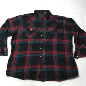 Plains Western Wear Mens Cowboy Shirt red Black Plaid Long Sleeve Pockets XL - Picture 1 of 6