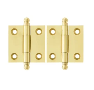 Paire de charnières d'armoire à pointe boule en laiton massif premium 1-1/2" x 1-1/2", laiton poli - Photo 1/1