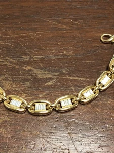 VTG AUTHENTIC CHRISTIAN DIOR BHAR GOLD TONE RHINESTONE BAGUETTES BRACELET NEW - Picture 1 of 7