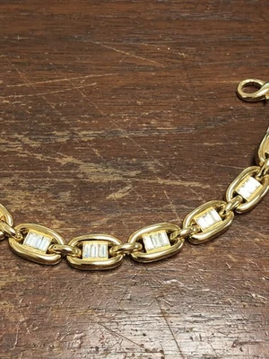BRAZALETE BAGUETTES VINTAGE AUTÉNTICO CHRISTIAN DIOR BHAR TONO DORADO ESTRÁS NUEVO Foto 1 de 4