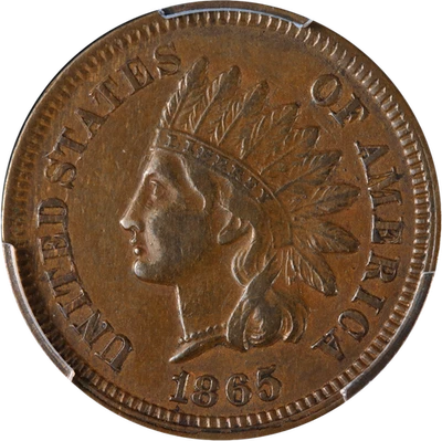 1865 Indian Cent Plain 5 PCGS AU50 Great Eye Appeal Strong Strike - Image 1 of 4
