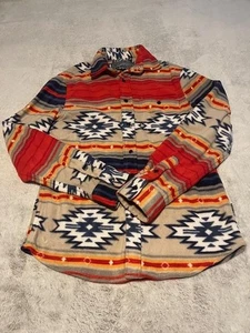 Brooklyn Cloth Shirt Mens Small Tan Red Southwestern Aztec Fleece Button Up - Picture 1 of 6