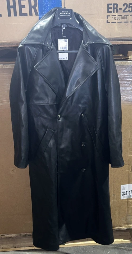 Gabardina de cuero sintético mango nueva sin etiquetas - negra - talla S Foto 1 de 3