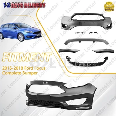 Complete Bumper W/ Lower Grille & Front Lips For 2015 2016 2017 2018 Ford Focus Foto 1 de 4