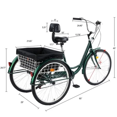 Triciclo adulto 7 velocidades 24 pulgadas con canasta grande/paso bajo Foto 1 de 4