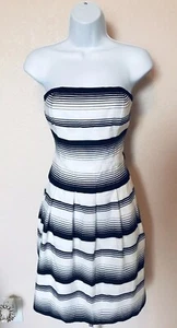 White House Black Market White Black Striped Strapless A-Line Cocktail Dress 2 - Picture 1 of 6