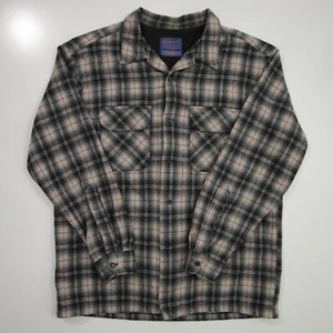 Pendleton Loop Collar Flap Plaid Wool Board Shirt Men Large Gray Red Black - Picture 1 of 19