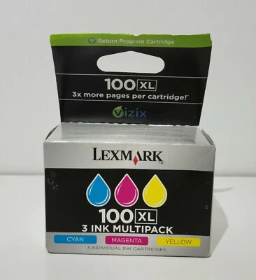 LEXMARK 100XL Printer Ink 3 Ink Multipack Cyan Magenta Yellow New Unopened - Image 1 of 4