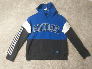 Adidas Sweater Youth Small Blue Black Logo Pullover Hoodie Sweatshirt Boys Girls - Picture 1 of 15