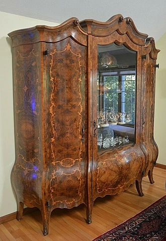 Antique Italian Inlaid Burlwood center hall Palace size massive Display Cabinet Cover