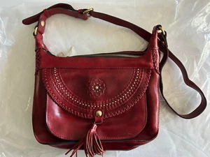 Patricia Nash Camila Vintage Distressed Leather Crossbody Bag Red Gold - Picture 1 of 5