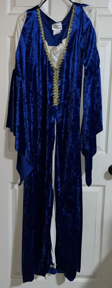 Renaissance Costume Adult Medieval Maiden Princess Queen Fancy Dress Blue , Gold - Image 1 of 4