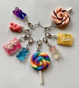 8 Clip On Charms Candy Sweets On A Ring Lobster Clasp Stitch Markers, Jewelry - Picture 1 of 4