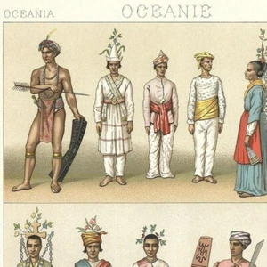 Océanie - Costumes et parures  Armes et ustensiles - Gravure de presse 1888 - Imagen 1 de 5