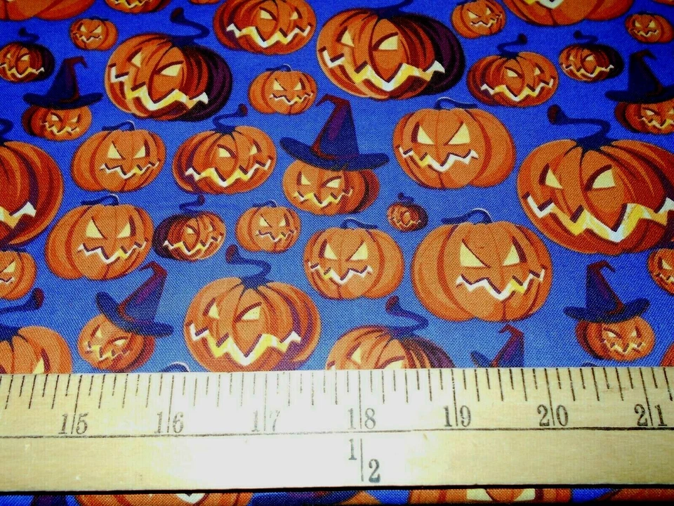 33" Jack O' Lanterns with Hats Purple Halloween Fabric - Image 1 of 1