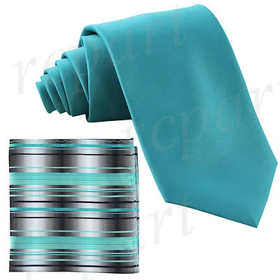 New Men's Poly Woven Neck Tie & Pocket Square Hankie Set blue/ Gray / Navy - Image 1 of 3