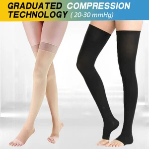 20-30 mmHg Open Toe Thigh High Medical Compression Stockings For Women & Men - Picture 1 of 12
