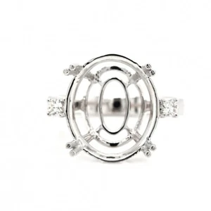 Ring Semi-Mount Oval 16x12mm In 14K White Gold With Accent Diamonds (51733) - Picture 1 of 6