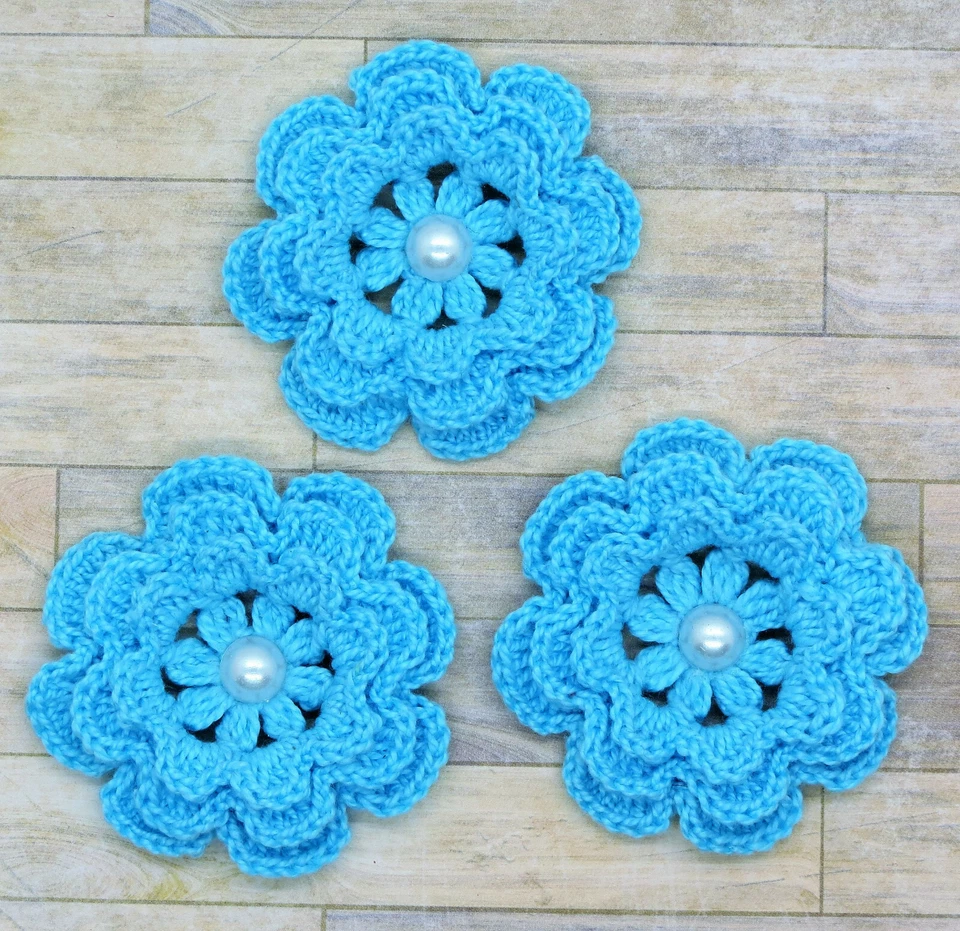 Libro de recortes para hacer tarjetas con apliques de perlas de flores de ganchillo en capas 6 piezas turquesa verde azulado Foto 1 de 3