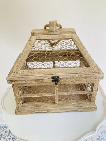 Decorative Bird Cage Wooden Antique Style Door Latch Top Opens Cover