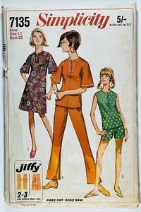 1960's Vintage Pattern Simplicity 7135 Dress or Overblouse and Pants Bust 32" - Picture 1 of 4