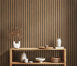 Vliestapete Skandinavisch Holz Akustikpaneele Lamellenwand beige braun 391091 - Bild 1 von 6
