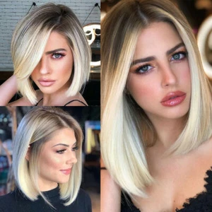 Natürliche Damen Kurze Perücke Glatt Ombre Blonde Damen Welliges Haar Perü X6W1 - Bild 1 von 11