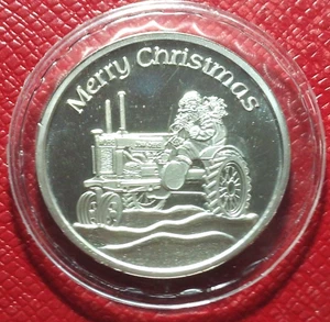 Feliz Navidad-Santa con Tractor Redondo-Plata 1 Troy oz.999 Plata-Sellado - Imagen 1 de 3