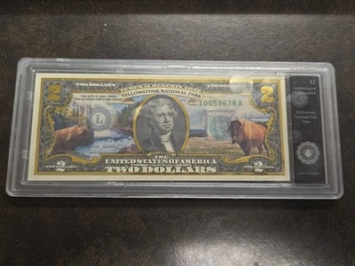 Yellowstone National Park Uncirculated Buffalo Colorized $2 Dollar Bill - Image 1 of 4