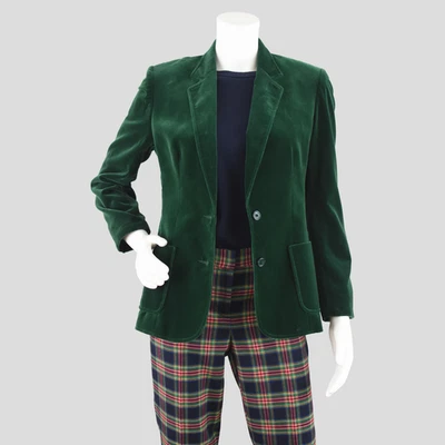 Blazer Koret Vintage Años 80 Terciopelo Verde con Bolsillos Mujer Pequeño Foto 1 de 4