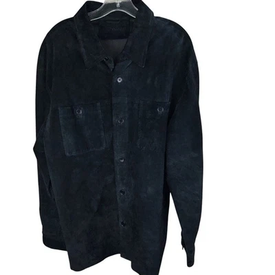 Chaqueta Camisa Brandini Cuero Gamuza Talla Hombre XXL Negra Abotonada  Foto 1 de 4