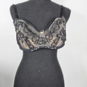 NATORI 30DDD Unlined Full Coverage Underwire Black And Beige Lace Bra. #734097 - Picture 1 of 10