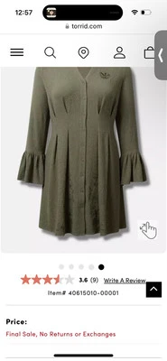 Torrid Outlander Dragonfly Mini Bell Sleeve Collared Shirt Dress 2 2x 18-20 NWT - Image 1 of 4