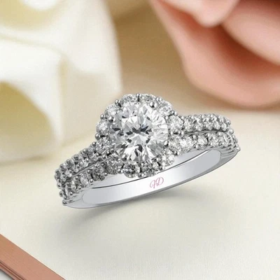 Solid 950 Platinum Engagement Ring Set 2.20 Ct IGI Lab Grown Round Cut Diamond - Image 1 of 4