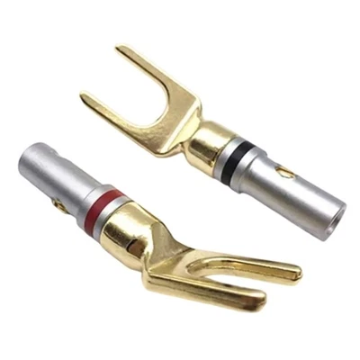 Gold Plated 4mm Banana Fork Y Spade Speaker Plug Connector for Auditory Wire - Image 1 of 4