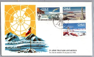 CHILE 1985 CACHET FDC COVER COMM ANTARCTIC TREATY UNADDR & SPECIAL PICT POSTMARK - Image 1 of 2