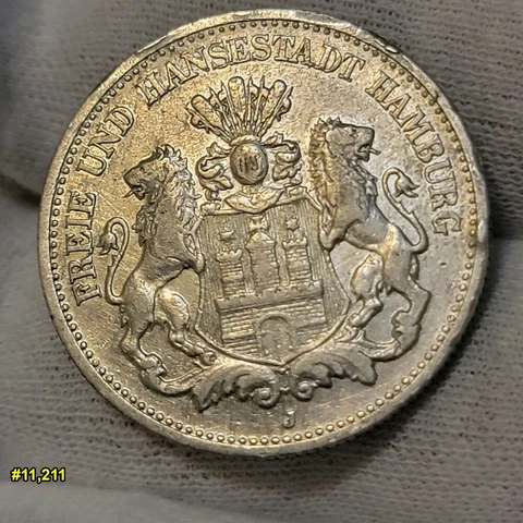 1902 J German States - HAMBURG 2 Mark Silver  Free Hanseatic City Cover