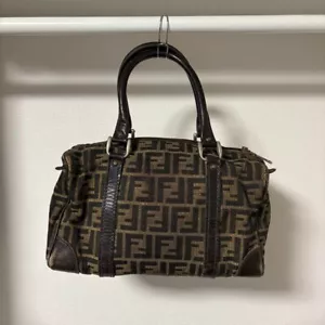 FENDI Zucca Handbag Mini Boston Bag Brown Canvas Leather Used Excellent Auth JPN - Picture 1 of 12