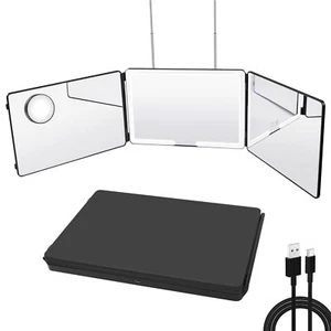 Specchio 3 Vie LED Specchio Casa per Autotaglio Capelli 14x9 Pollici Supporto Porta 360... - Foto 1 di 6