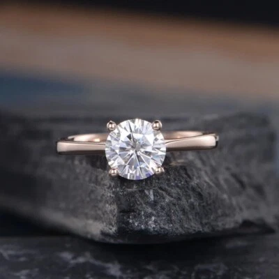 1.50Ct Round Cut VVS1 Moissanite 18k Rose Gold Plated 925 Engagement Ring 7 8 9 - Image 1 of 4
