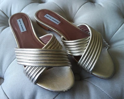 Tabitha Simmons Sandalias Metálicas Plateadas Cruzadas Zapatos Planos Cuero 36.5 Foto 1 de 4